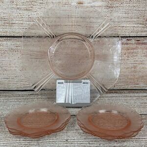 Hazel-Atlas Royal Lace Pink Depression Glass Platter and Plates Set 7 Pieces